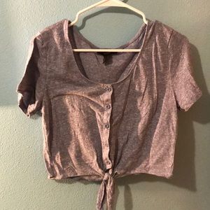 “Forever 21” Blue Tie Front Crop Top; Size Large